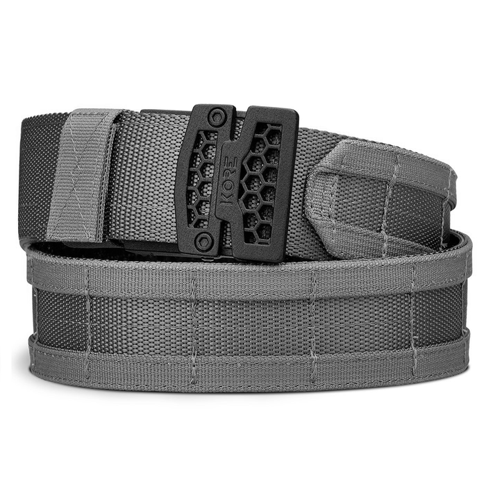 Kore Essentials Micro-Adjustable Grey 1.75" Battle Belt with a B1 Buckle on a White Background