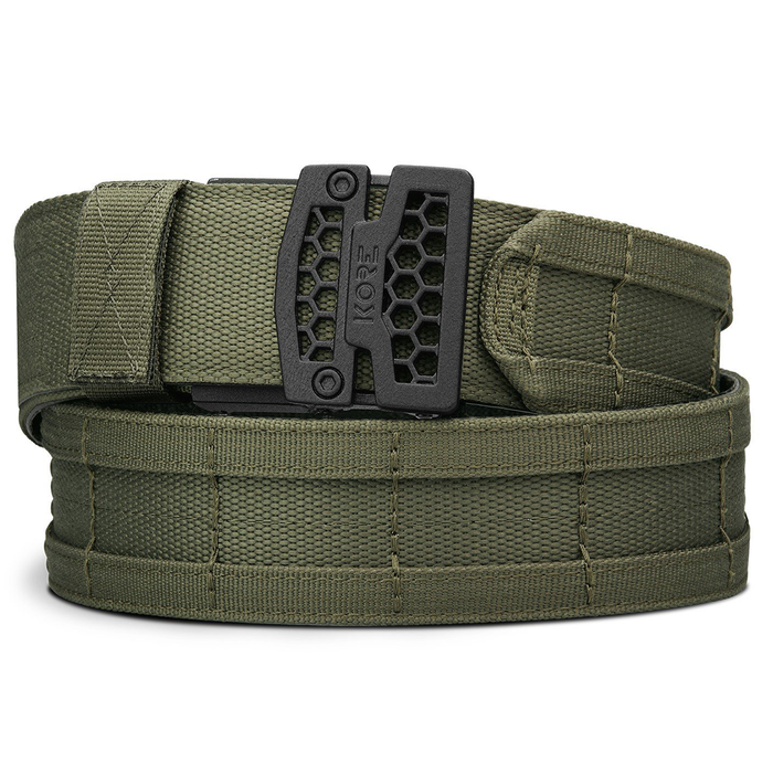 Kore Essentials Micro-Adjustable Ranger Green 1.75" Battle Belt with a B1 Buckle on a White Background