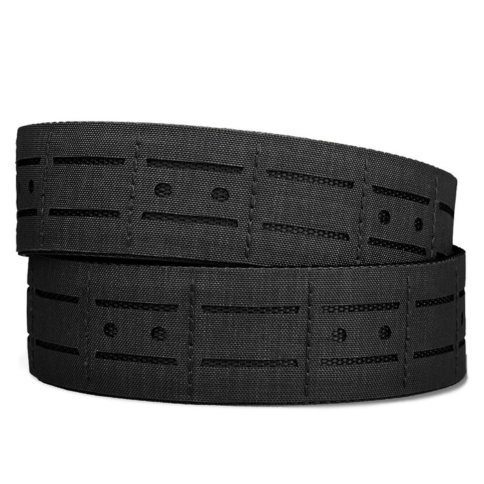 Black Laser Cut Molle Battle Belt strap on a white background
