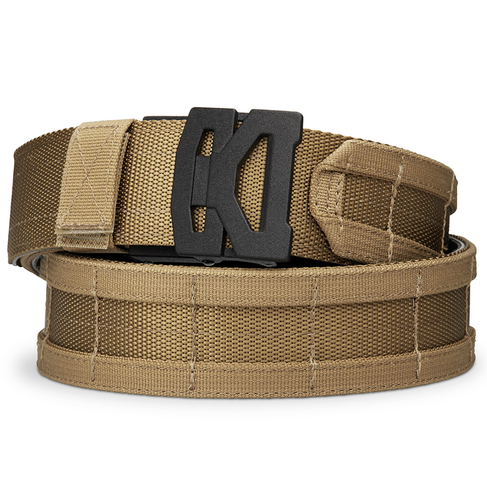 Kore Essentials Micro-Adjustable Coyote 1.75" Battle Belt with a B2 Buckle on a White Background