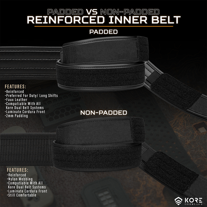 Graphic Showcasing the Difference between the Kore Essentials Padded and Non-Padded Inner Belts