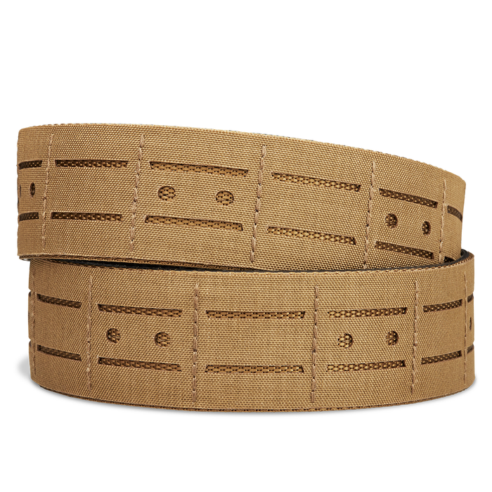 Coyote Laser Cut Molle Battle Belt strap on a white background