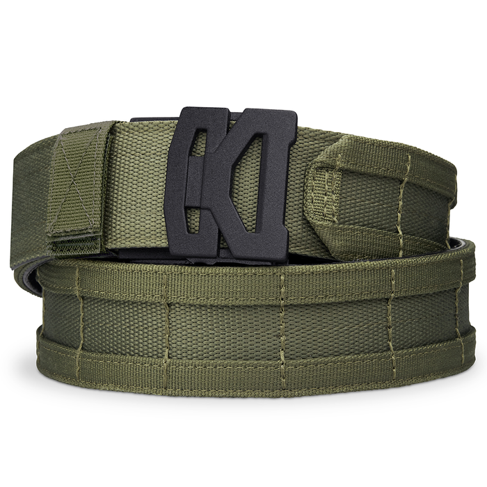 Kore Essentials Micro-Adjustable Ranger Green 1.75" Battle Belt with a B2 Buckle on a White Background