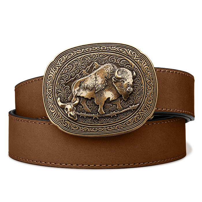 Kore Essentials Brown Buffalo Leather Gun Belt with an X8 Brass Buckle