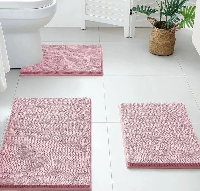 Black 2 Piece Striped Fake Fur Rabbit Bathroom Bath Mat