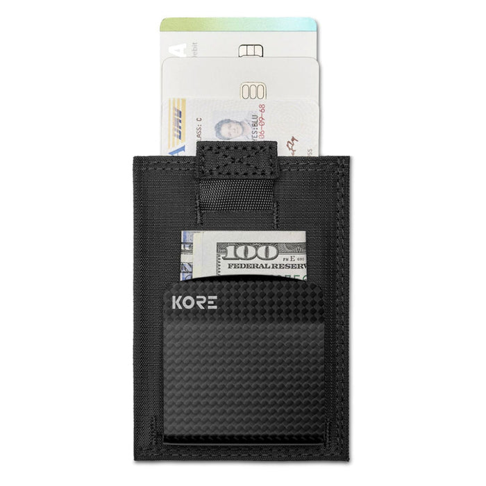 KORE Tactical Nylon Slim Wallet in Black. Quick access pull tab & RFID protected. cards