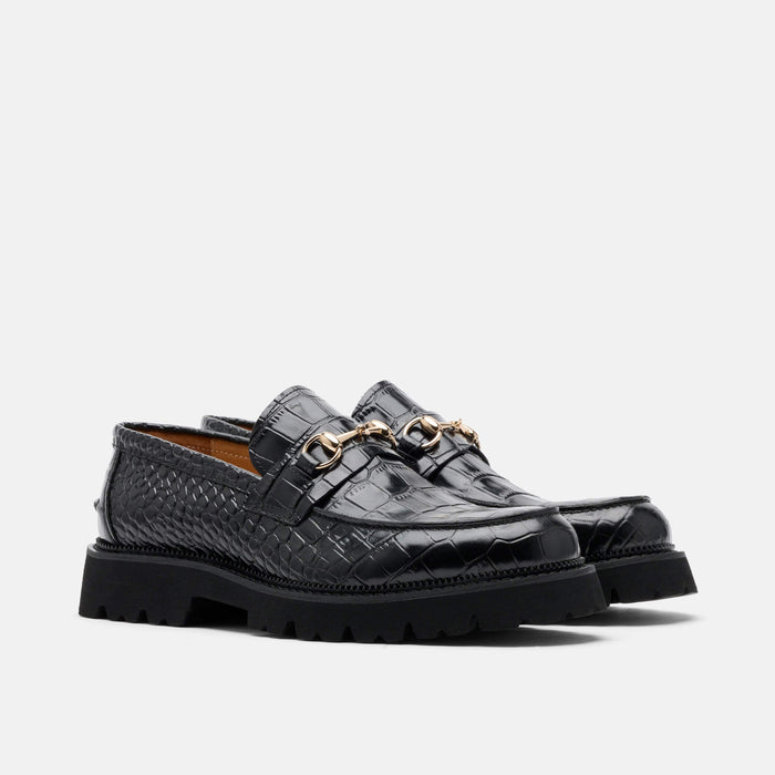 Blake Black Croc Leather Lug Bit Loafers