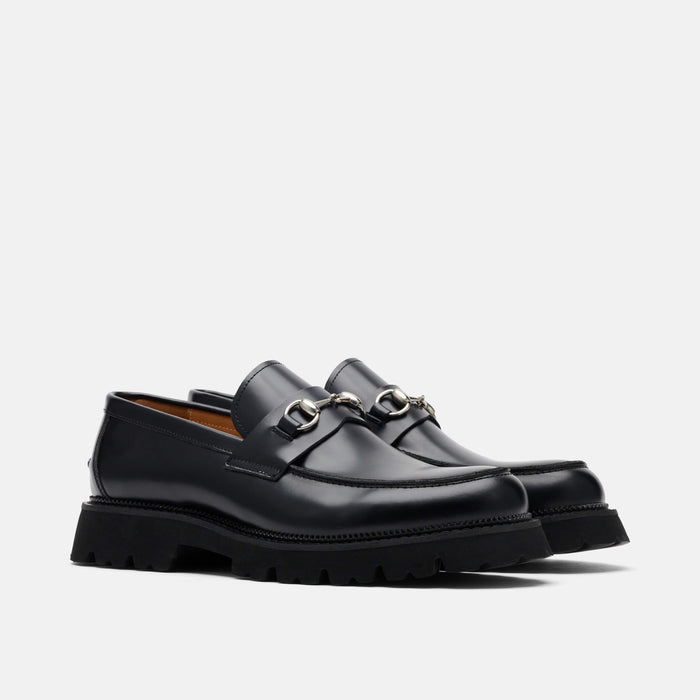 Blake Black Leather Lug Bit Loafers