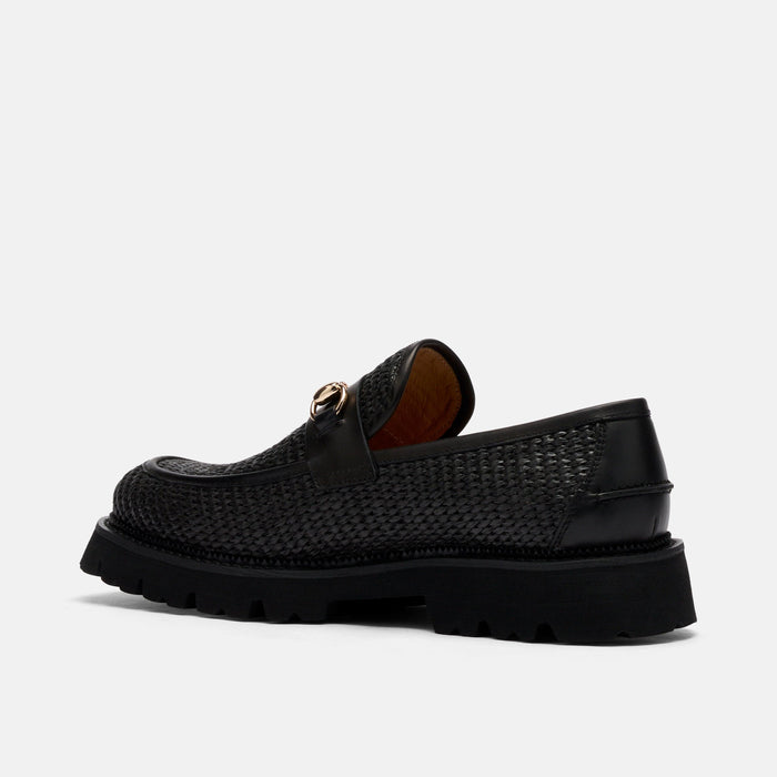 Blake Black Raffia Lug Bit Loafers
