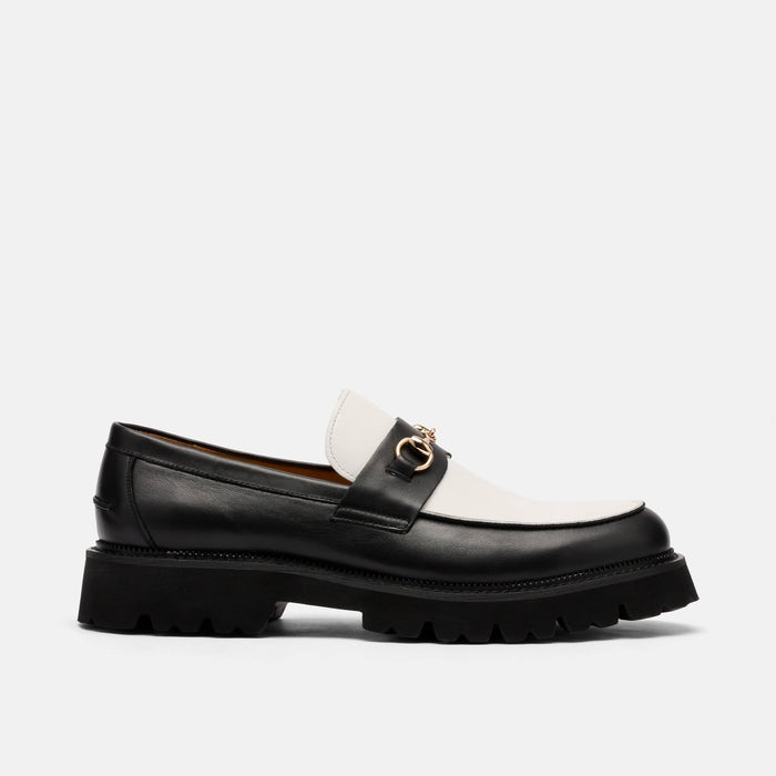 Blake Black/White Calf Leather Lug Bit Loafers