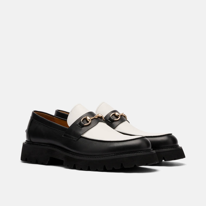 Blake Black/White Calf Leather Lug Bit Loafers