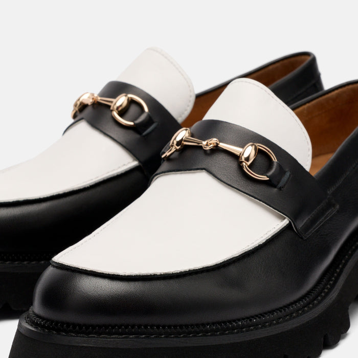 Blake Black/White Calf Leather Lug Bit Loafers
