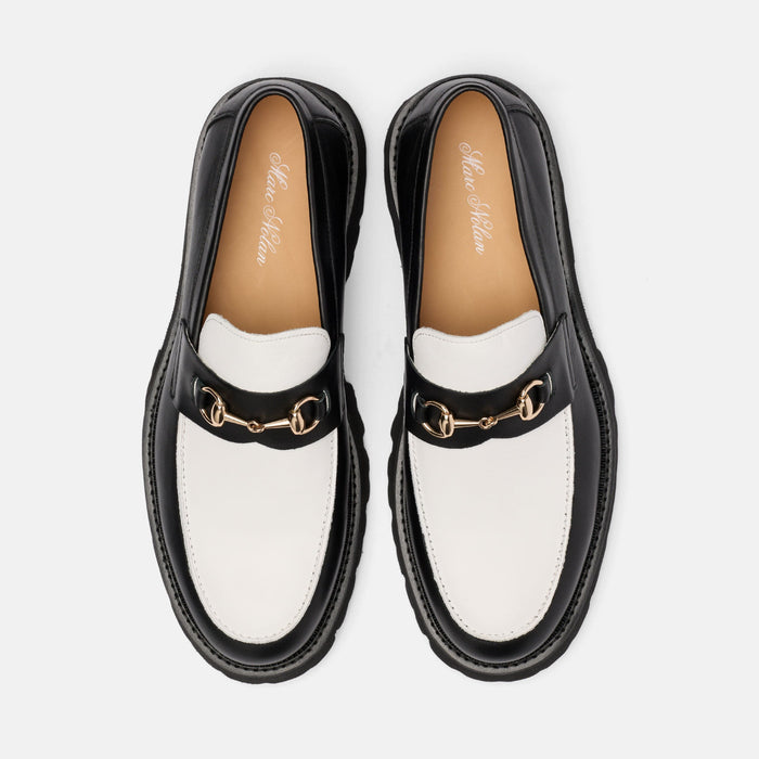 Blake Black/White Calf Leather Lug Bit Loafers