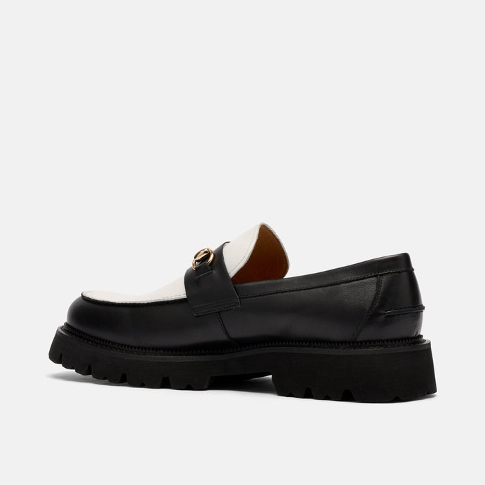 Blake Black/White Calf Leather Lug Bit Loafers
