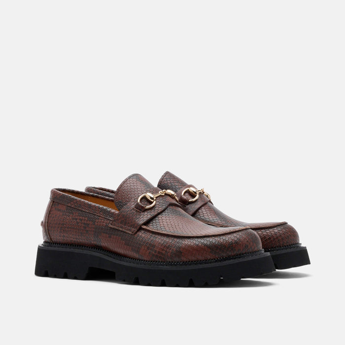 Blake Brown Snake Leather Lug Bit Loafers