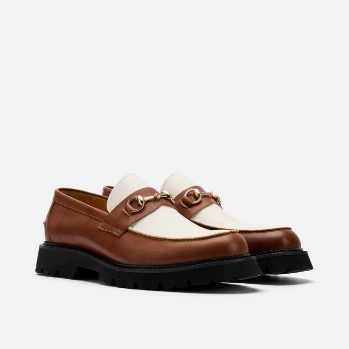 Blake Chestnut/White Leather Lug Bit Loafers