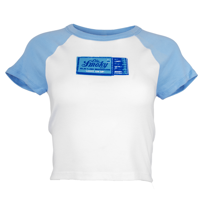 BLUE FLAME MATCHBOOK RAGLAN CROP TEE