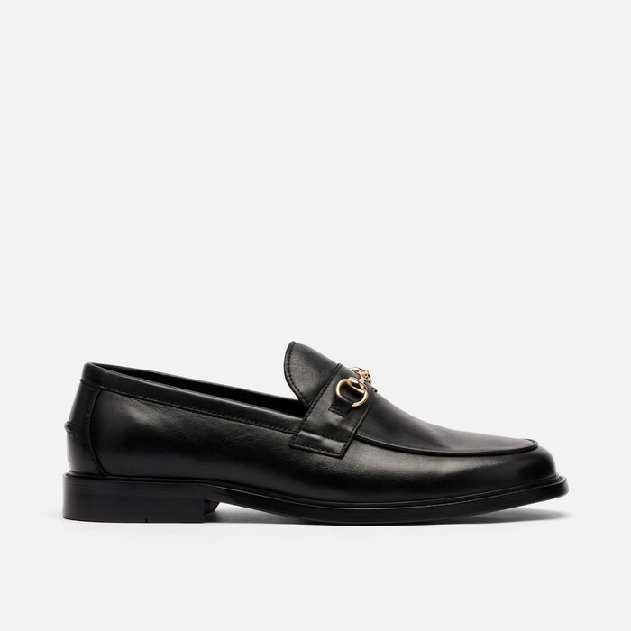 Boardwalk Black Calf Leather Horse-Bit Loafers