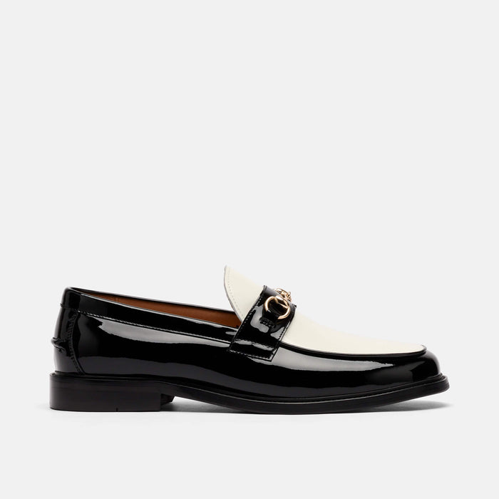 Boardwalk Black/White Patent Leather Horse-Bit Loafers