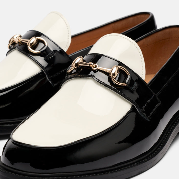 Boardwalk Black/White Patent Leather Horse-Bit Loafers