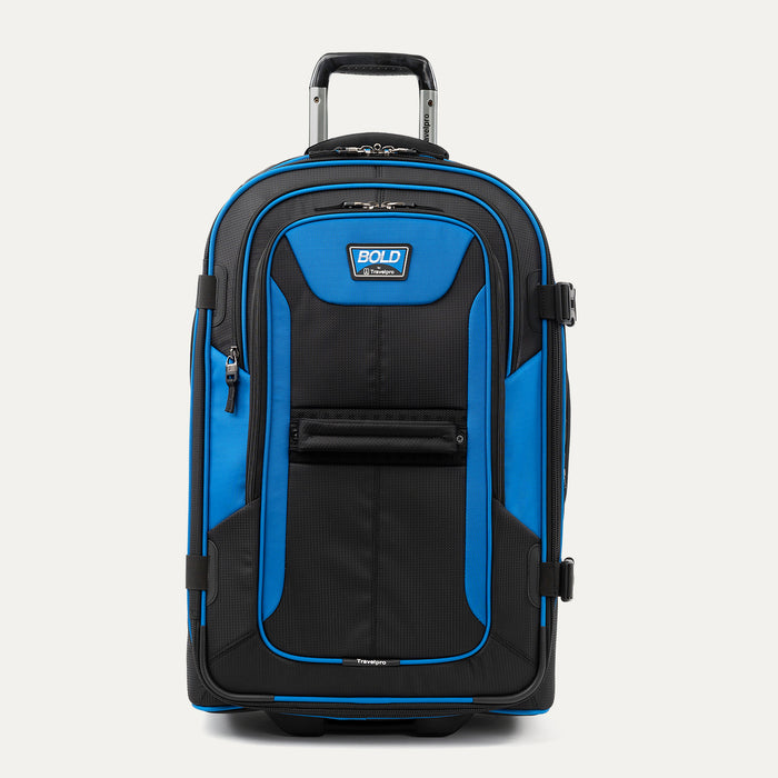 Front view Bold Check-In Expandable Rollaboard in Blue/Black
