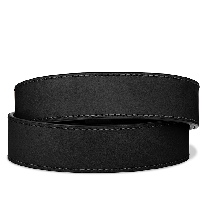 Kore Essentials Black Buffalo Leather Gun Belt Strap on a White Background