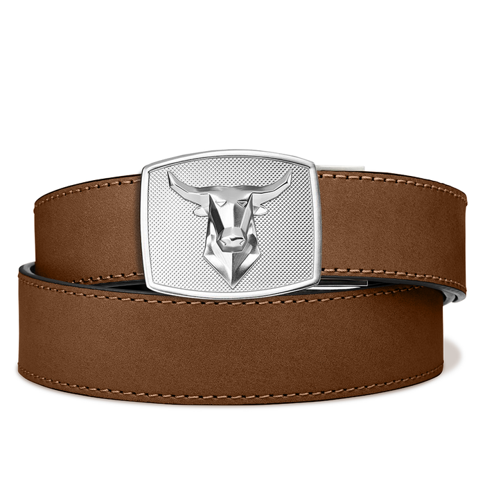 Kore Essentials Ratcheting Brown Buffalo Leather Gun Belt with a Bull Buckle