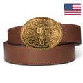 Kore Essentials Brown Full Grain Leather Ranch Series Gun Belt with a Brass Skull Buckle
