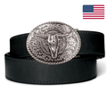 Kore Essentials Black Full Grain Leather Ranch Series Gun Belt with a Silver Skull Buckle