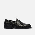 Calum Black Woven Leather Penny Loafers