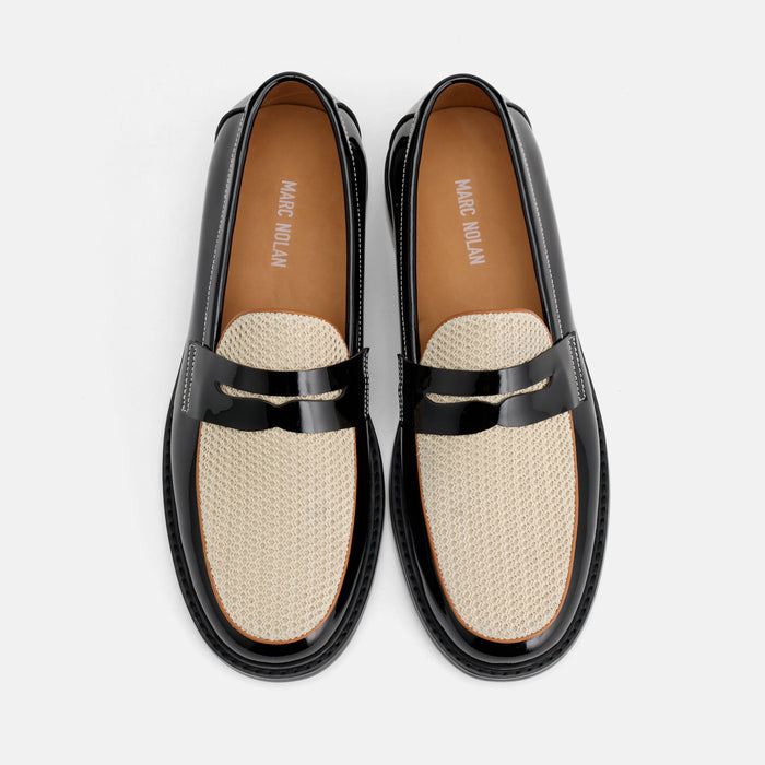 Calum Black/White Leather Penny Loafers
