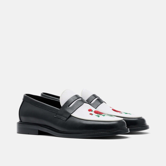 Calum Red Rose Leather Penny Loafers