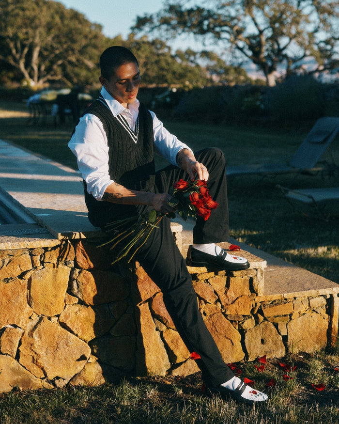 Calum Red Rose Leather Penny Loafers