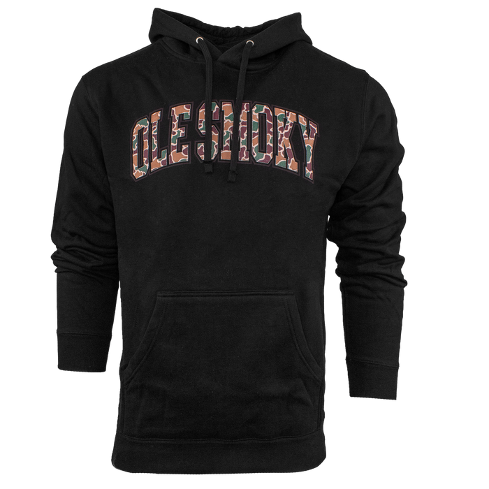 CAMO ARCH TEXT HOODIE - BLACK