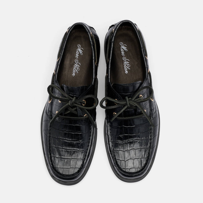 Capri Black Croc Leather Boat Shoes