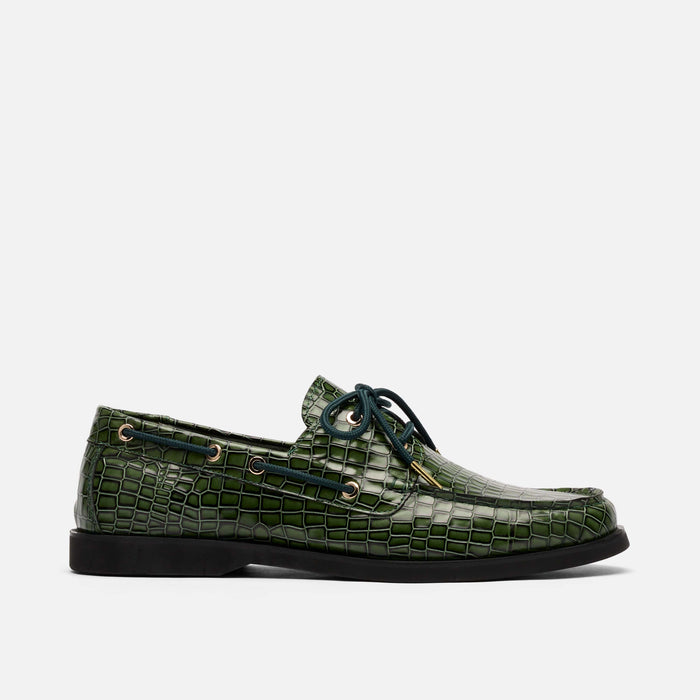 Capri Green Croc Leather Boat Shoes