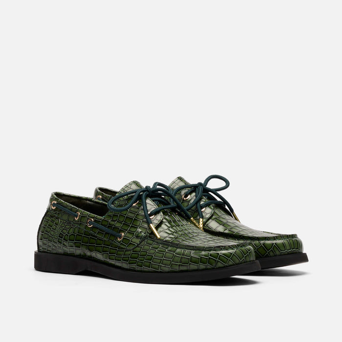 Capri Green Croc Leather Boat Shoes
