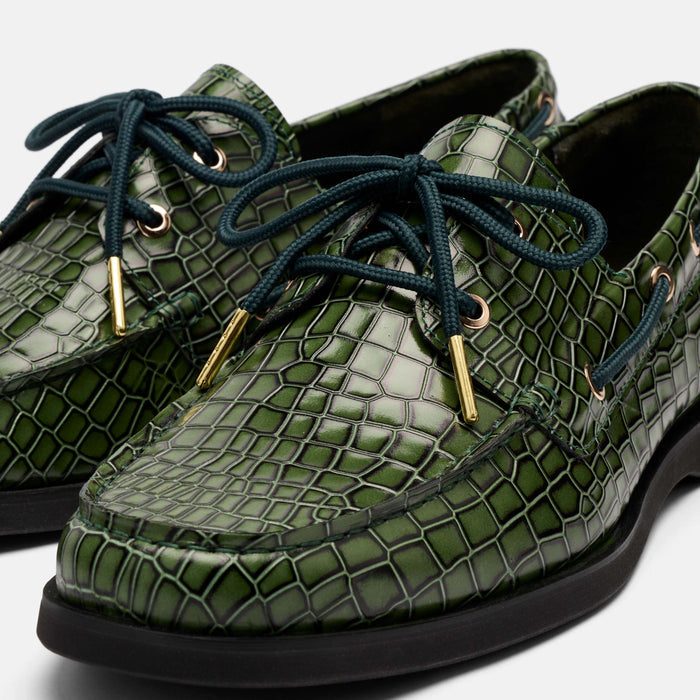 Capri Green Croc Leather Boat Shoes