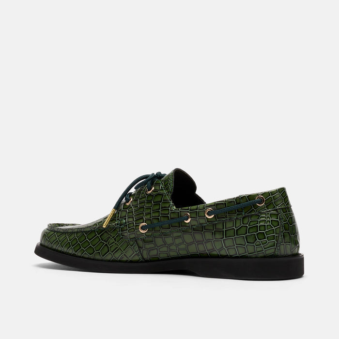 Capri Green Croc Leather Boat Shoes