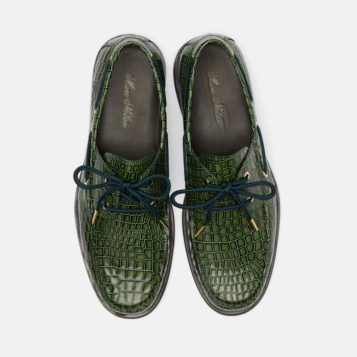 Capri Green Croc Leather Boat Shoes