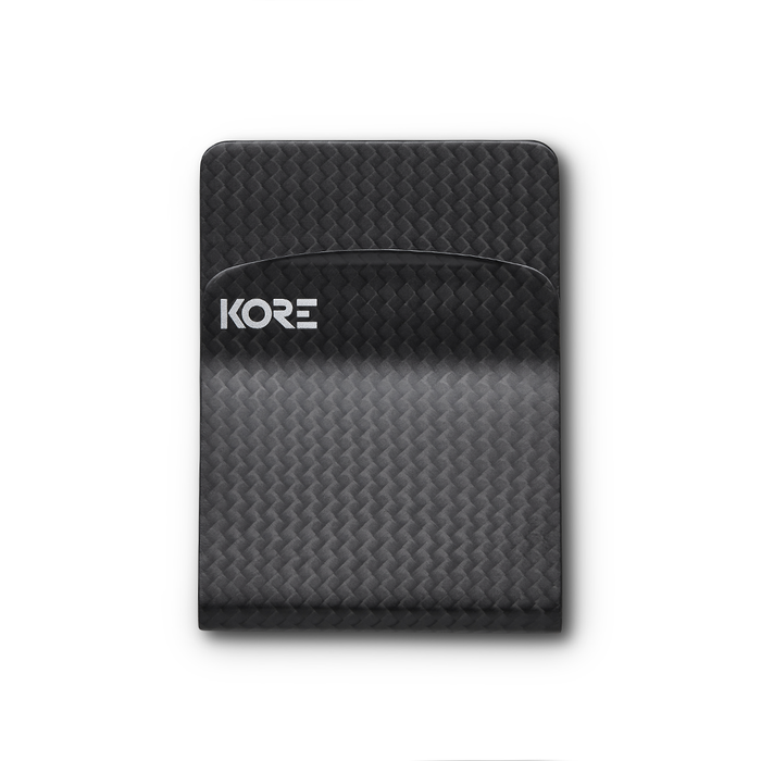 Kore Essentials Carbon Fiber Money Clip on a White Background
