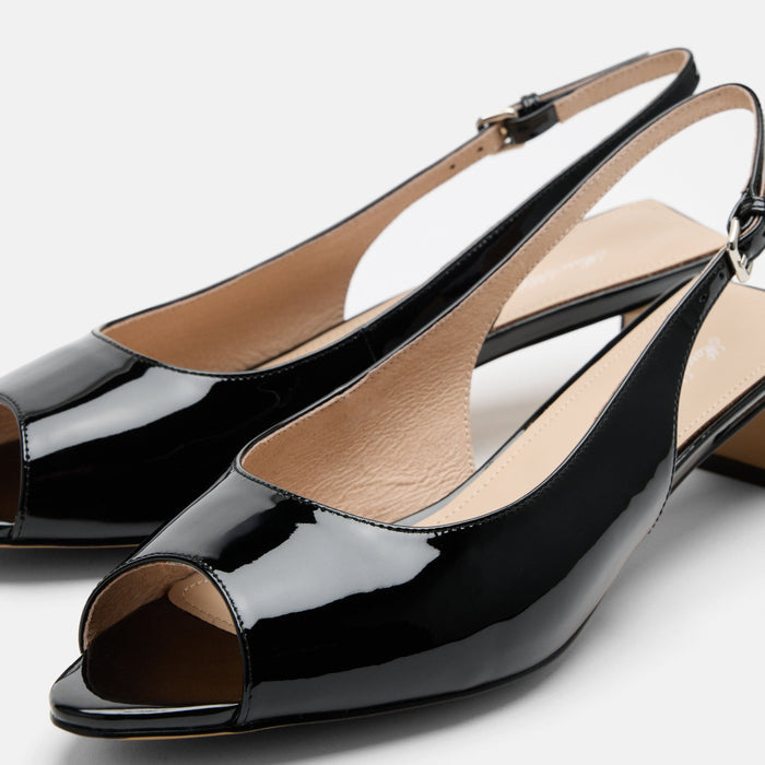 Carmen Black Patent Leather Slingback Peep Toe Heels