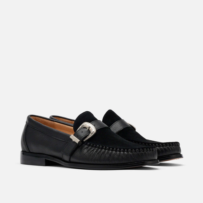 Cato Black Leather Buckle Loafers
