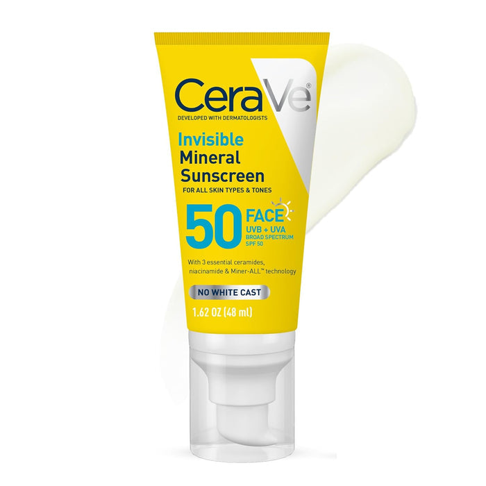 CeraVe Invisible Mineral Sunscreen SPF 50 48ml | No White Cast | Glow by Sudais