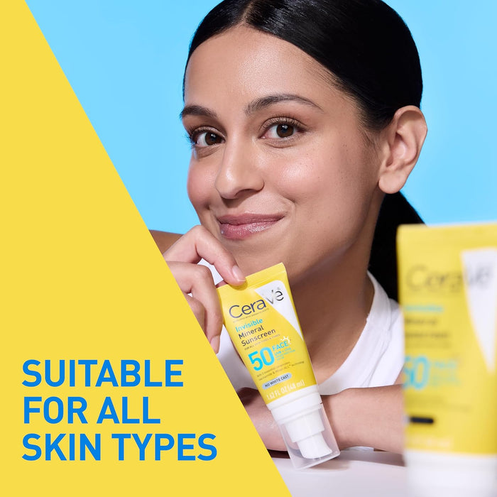 CeraVe Invisible Mineral Sunscreen SPF 50 48ml | No White Cast | Glow by Sudais