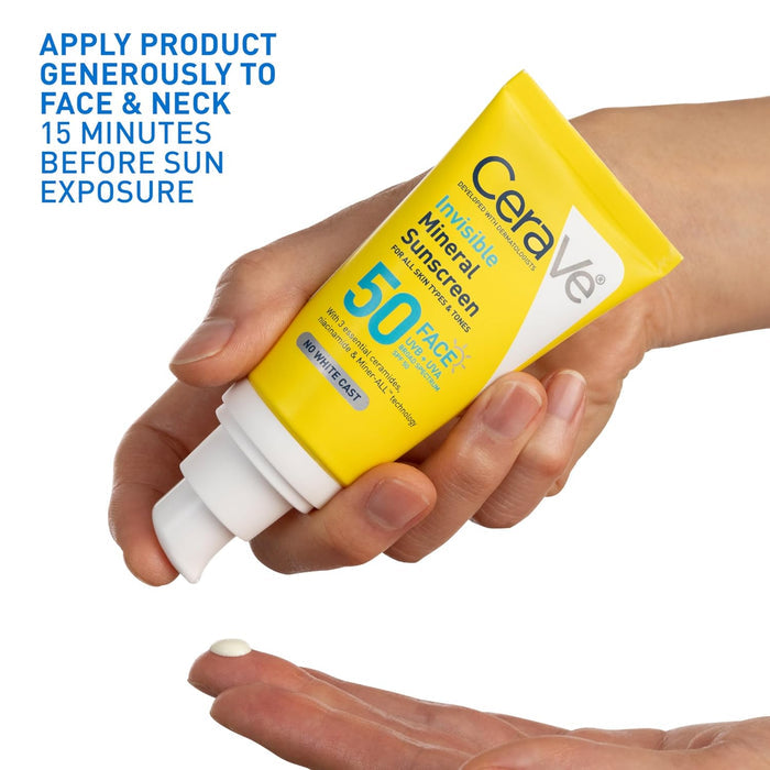 CeraVe Invisible Mineral Sunscreen SPF 50 48ml | No White Cast | Glow by Sudais