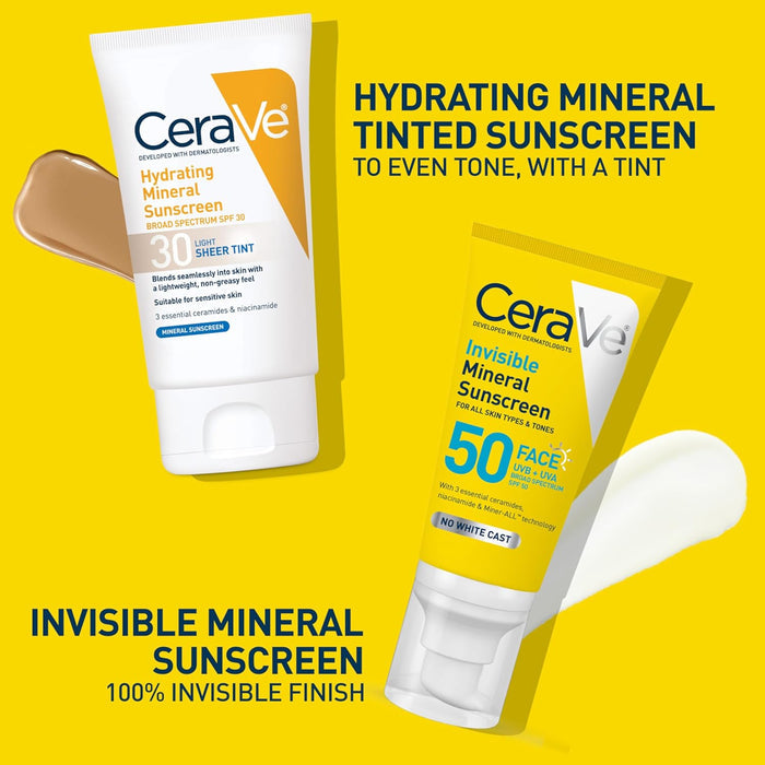 CeraVe Invisible Mineral Sunscreen SPF 50 48ml | No White Cast | Glow by Sudais