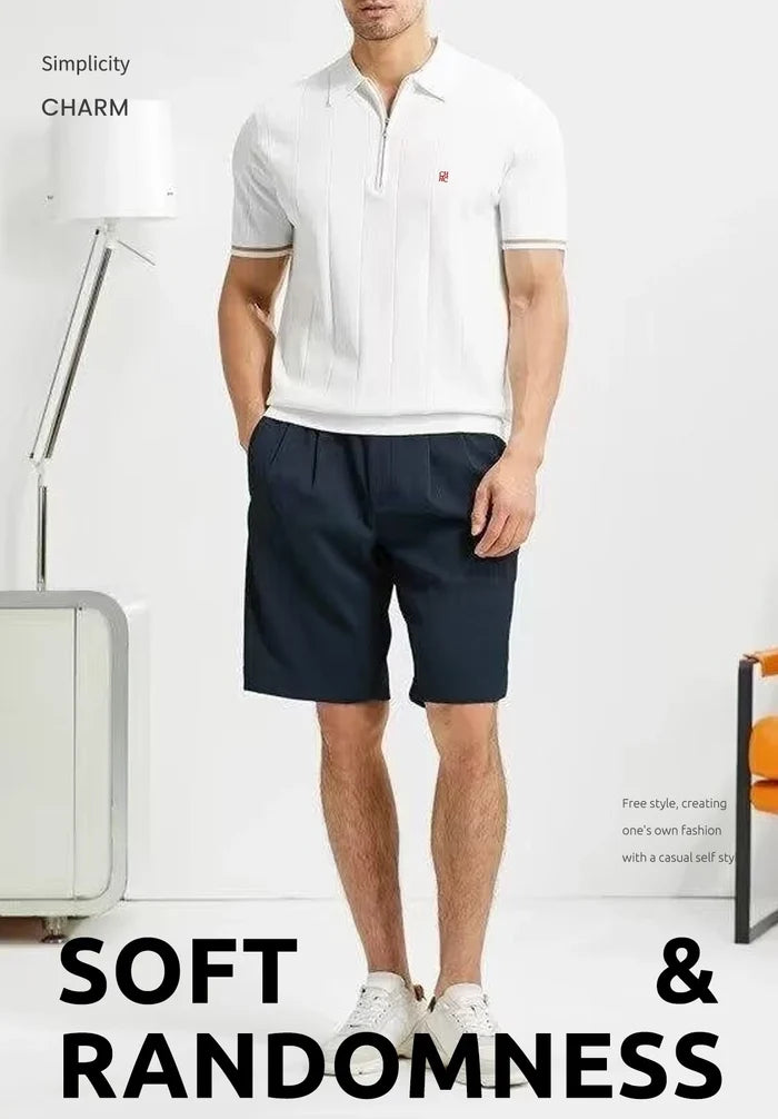 CHCH Men's Polo Shirt Summer Ribbed Knitted Breathable Cool Texture Polo Shirt