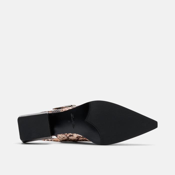 Chelsea Brown Snake Leather Slingback Block Heels