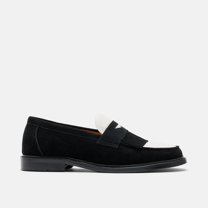 Clint Black/White Suede Kiltie Loafers